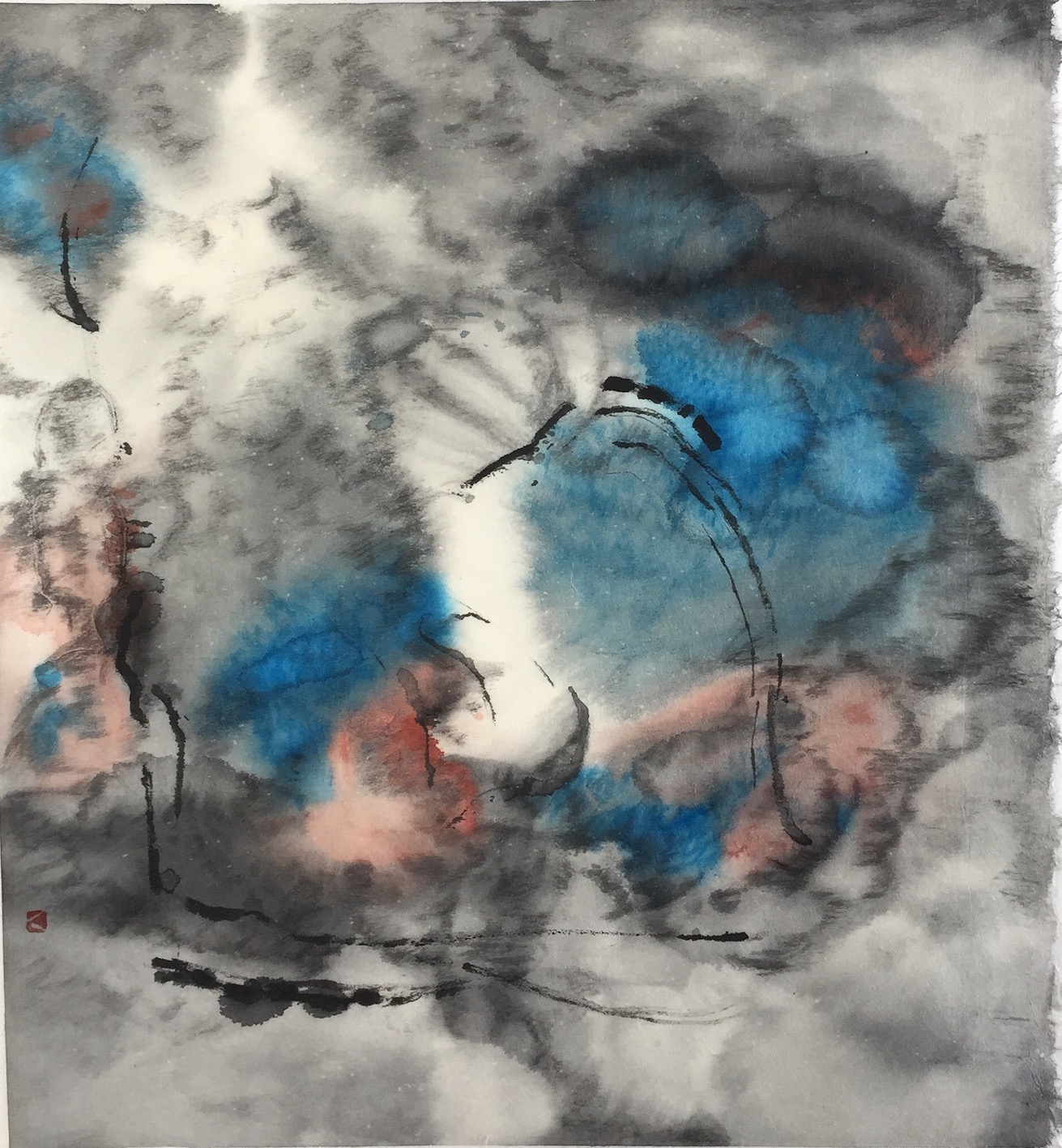 Clouds Dancing 2 24 X 25 cms Sumi ink, acrylic, 踊る雲 2 墨、アクリル　　2020